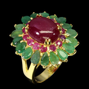 925 Sterling Silver Ring Oval Ruby 12x9mm Emerald Natural Gemstone Jewelry 7.5