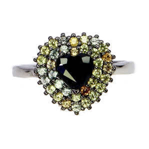 925 Sterling Silver Ring Heart Sapphire 6mm Sapphire Diamond Cut Gemstone Size 8