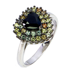 925 Sterling Silver Ring Heart Sapphire 6mm Sapphire Diamond Cut Gemstone Size 8