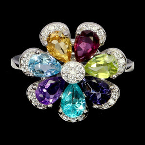 925 Sterling Silver Ring Pear Citrine 6x4mm Amethyst Topaz Gemstone Jewelry 8.5