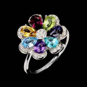 925 Sterling Silver Ring Pear Citrine 6x4mm Amethyst Topaz Gemstone Jewelry 8.5