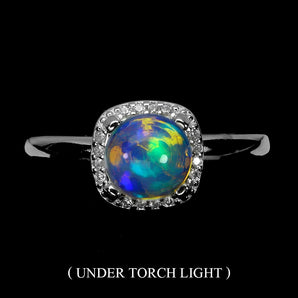 925 Sterling Silver Ring Round Fire Opal 7mm Natural Gemstone Jewelry Size 8