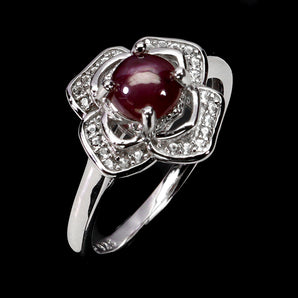 925 Sterling Silver Ring Round 6 Rays Star Ruby 6mm Topaz Gemstone Jewelry Sz 7