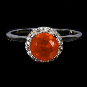 925 Sterling Silver Ring Round Orange Opal 12mm Natural Gemstone Jewelry Size 8