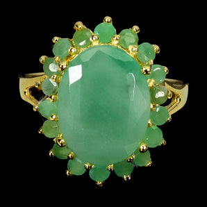 925 Sterling Silver Ring Oval Emerald 13x10mm Natural Gemstone Jewelry Size 7