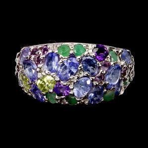 925 Sterling Silver Ring Pear Tanzanite 5x3mm Amethyst Gemstone Jewelry Size 8.5