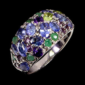 925 Sterling Silver Ring Pear Tanzanite 5x3mm Amethyst Gemstone Jewelry Size 8.5