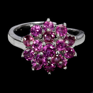 925 Sterling Silver Ring Round Rhodolite Garnet 4mm Gemstone Jewelry Size 8