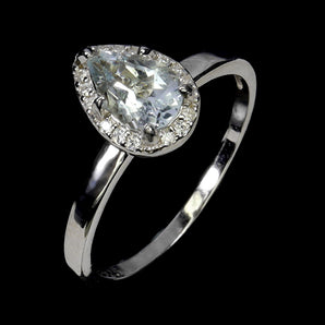 925 Sterling Silver Ring Pear Aquamarine 7x5mm Natural Gemstone Jewelry Size 7
