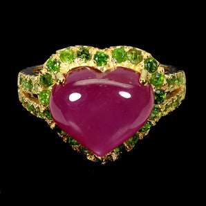925 Sterling Silver Ring Heart Ruby 12x10mm Chrome Diopside Gemstone Jewelry 7