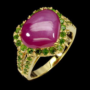 925 Sterling Silver Ring Heart Ruby 12x10mm Chrome Diopside Gemstone Jewelry 7