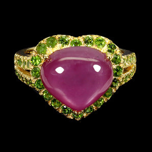 925 Sterling Silver Ring Heart Ruby 12x10mm Chrome Diopside Gemstone Jewelry 7