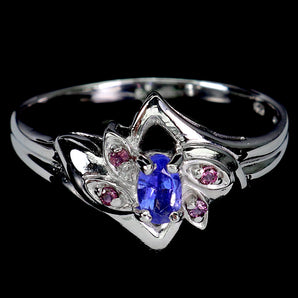 925 Sterling Silver Ring Oval Tanzanite 5x3mm Rhodolite Gemstone Jewelry Size 9