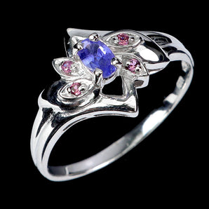 925 Sterling Silver Ring Oval Tanzanite 5x3mm Rhodolite Gemstone Jewelry Size 9