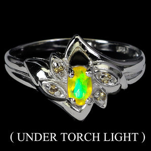 925 Sterling Silver Ring Oval Fire Opal 5x3mm Sapphire Gemstone Jewelry Size 7