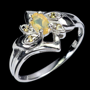 925 Sterling Silver Ring Oval Fire Opal 5x3mm Sapphire Gemstone Jewelry Size 7