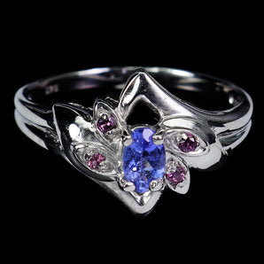 925 Sterling Silver Ring Oval Tanzanite 5x3mm Rhodolite Gemstone Jewelry Size 7