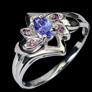 925 Sterling Silver Ring Oval Tanzanite 5x3mm Rhodolite Gemstone Jewelry Size 7