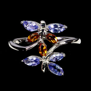 925 Sterling Silver Ring Marquise Tanzanite Citrine Gemstone Jewelry Size 7