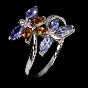 925 Sterling Silver Ring Marquise Tanzanite Citrine Gemstone Jewelry Size 7