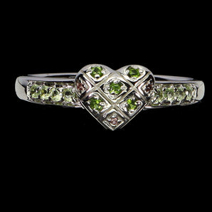 925 Sterling Silver Ring Round Chrome Diopside Peridot Heart Gemstone Jewelry 9