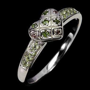 925 Sterling Silver Ring Round Chrome Diopside Peridot Heart Gemstone Jewelry 9