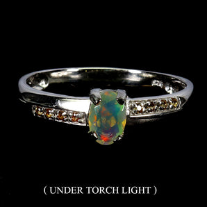 925 Sterling Silver Ring Oval Fire Opal 6x4mm Sapphire Gemstone Jewelry Size 9
