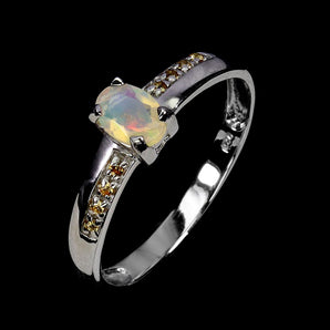 925 Sterling Silver Ring Oval Fire Opal 6x4mm Sapphire Gemstone Jewelry Size 9