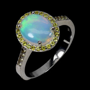 925 Sterling Silver Ring Oval Fire Opal 10x8mm Sapphire Gemstone Jewelry Size 8