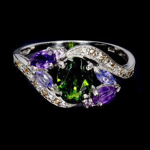 925 Sterling Silver Ring Oval Chrome Diopside 8x6mm Sapphire Gemstone Jewelry 9