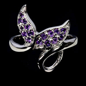 925 Sterling Silver Ring Round Amethyst Natural Gemstone Jewelry Size 8