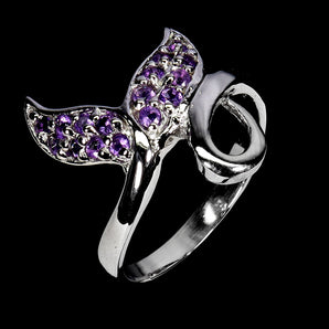 925 Sterling Silver Ring Round Amethyst Natural Gemstone Jewelry Size 8