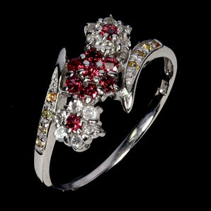 925 Sterling Silver Ring Round Rhodolite Garnet Sapphire Topaz Gemstone Size 7