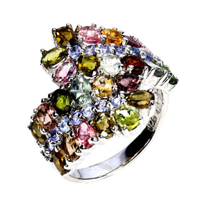 925 Sterling Silver Ring Oval Tourmaline 4x3mm Tanzanite Gemstone Jewelry Size 9