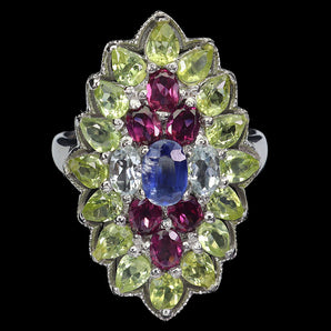 925 Sterling Silver Ring Oval Kyanite 6x4mm Aquamarine Gemstone Jewelry Size 8