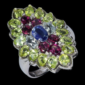 925 Sterling Silver Ring Oval Kyanite 6x4mm Aquamarine Gemstone Jewelry Size 8