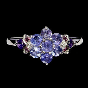 925 Sterling Silver Ring Round Tanzanite Amethyst Sapphire Gemstone Jewelry Sz 8