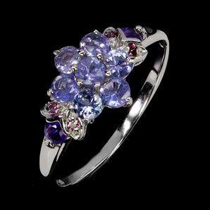 925 Sterling Silver Ring Round Tanzanite Amethyst Sapphire Gemstone Jewelry Sz 8