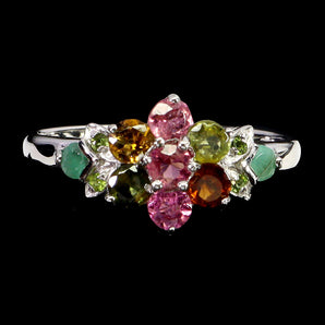 925 Sterling Silver Ring Round Tourmaline Chrome Diopside Gemstone Jewelry Sz 8