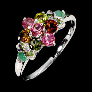 925 Sterling Silver Ring Round Tourmaline Chrome Diopside Gemstone Jewelry Sz 8