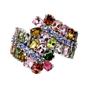 925 Sterling Silver Ring Oval Tourmaline 4x3mm Tanzanite Gemstone Jewelry Size 9