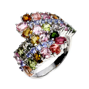 925 Sterling Silver Ring Oval Tourmaline 4x3mm Tanzanite Gemstone Jewelry Size 9