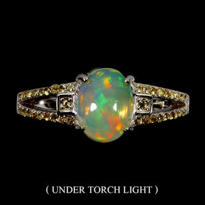 925 Sterling Silver Ring Oval Fire Opal 9x7mm Sapphire Gemstone Jewelry Size 7
