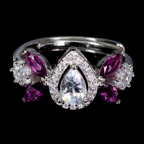 925 Sterling Silver Ring Pear Aquamarine 6x4mm Rhodolite Gemstone Jewelry Size 6