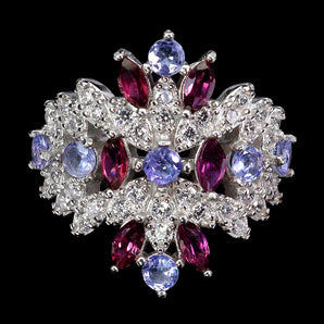 925 Sterling Silver Ring Marquise Rhodolite Garnet Tanzanite Gemstone Jewelry 9