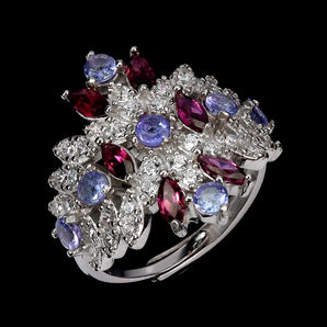 925 Sterling Silver Ring Marquise Rhodolite Garnet Tanzanite Gemstone Jewelry 9