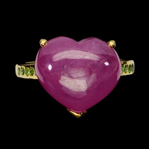 925 Sterling Silver Ring Heart Ruby 14x11mm Chrome Diopside Gemstone Jewelry 6.5