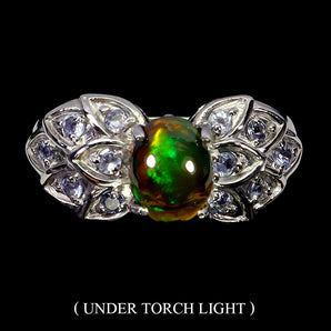 925 Sterling Silver Ring Oval Black Opal 8x6mm Tanzanite Gemstone Jewelry Size 7