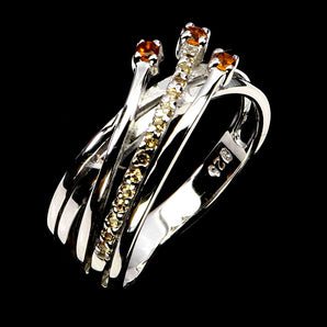 925 Sterling Silver Ring Sapphire Round Diamond Cut Gemstone Jewelry Size 7