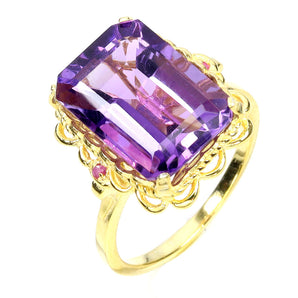 925 Sterling Silver Ring Octagon Amethyst 14x10mm Ruby Gemstone Jewelry Size 7.5